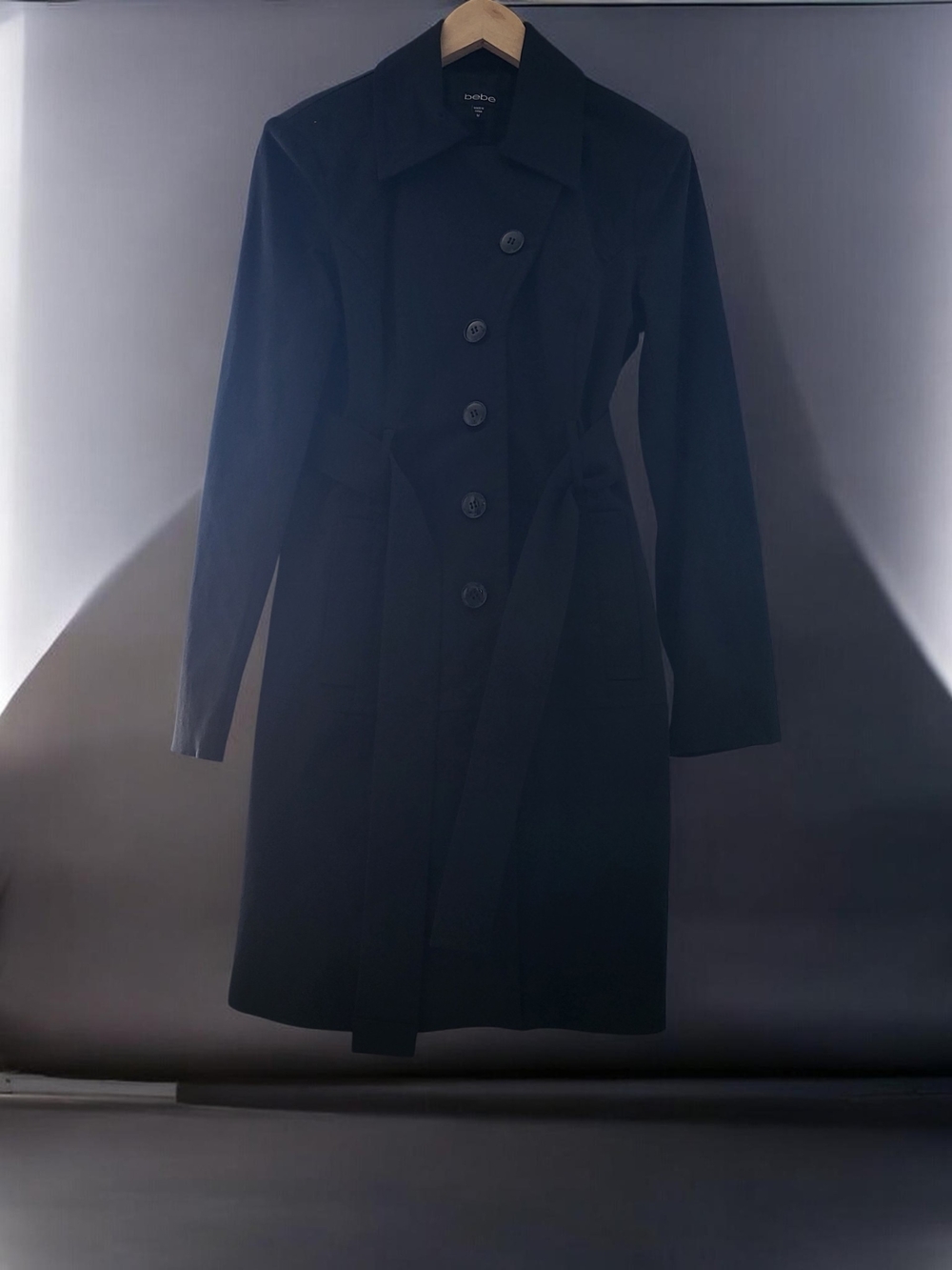 bebe Black Belted Single-Breasted Trench Coat